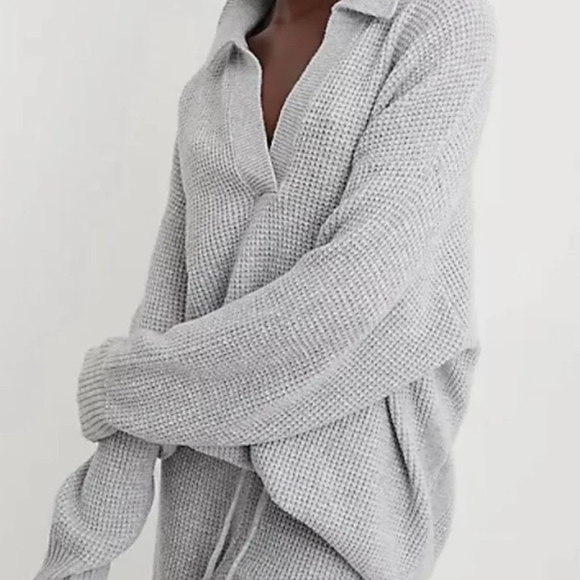 aerie Sweaters - Aerie Gray Cozy Up Waffle Knit Polo Pullover Super Soft Sweater